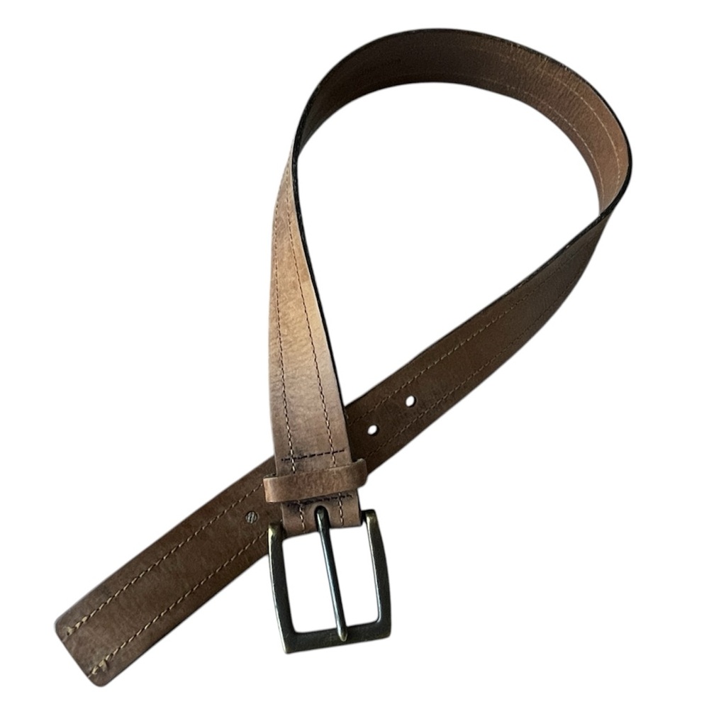 Banana Republic Mens Casual Belt in Distressed Tan Leather Aged Brass Buckle, 30
